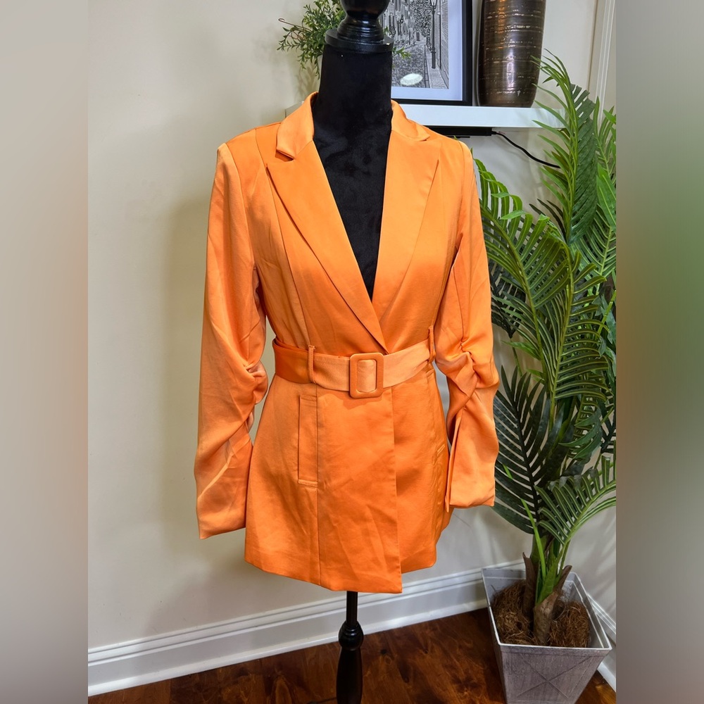The Drop Burnt Orange Belted Hip Length Blazer Medium